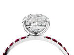 White gold Cushion Cut Diamond Solitaire Ring with Round Garnet Pavé Band and Prong Setting_4
