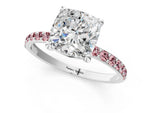 White gold Cushion Cut Diamond Solitaire Ring with Round Morganite Pavé Band and Prong Setting_1
