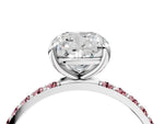 White gold Cushion Cut Diamond Solitaire Ring with Round Morganite Pavé Band and Prong Setting_4