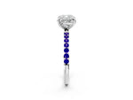White gold Cushion Cut Diamond Solitaire Ring with Round Tanzanite Pavé Band and Prong Setting_2