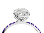 White gold Cushion Cut Diamond Solitaire Ring with Round Tanzanite Pavé Band and Prong Setting_4