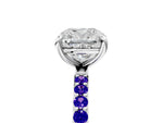 White gold Cushion Cut Diamond Solitaire Ring with Round Tanzanite Pavé Band and Prong Setting_5