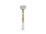 White gold Cushion Cut Diamond Solitaire Ring with Round Yellow Sapphire Pavé Band and Prong Setting_2