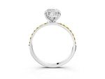 White gold Cushion Cut Diamond Solitaire Ring with Round Yellow Sapphire Pavé Band and Prong Setting_3