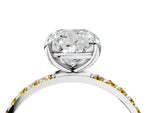 White gold Cushion Cut Diamond Solitaire Ring with Round Yellow Sapphire Pavé Band and Prong Setting_4
