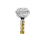 White gold Cushion Cut Diamond Solitaire Ring with Round Yellow Sapphire Pavé Band and Prong Setting_5