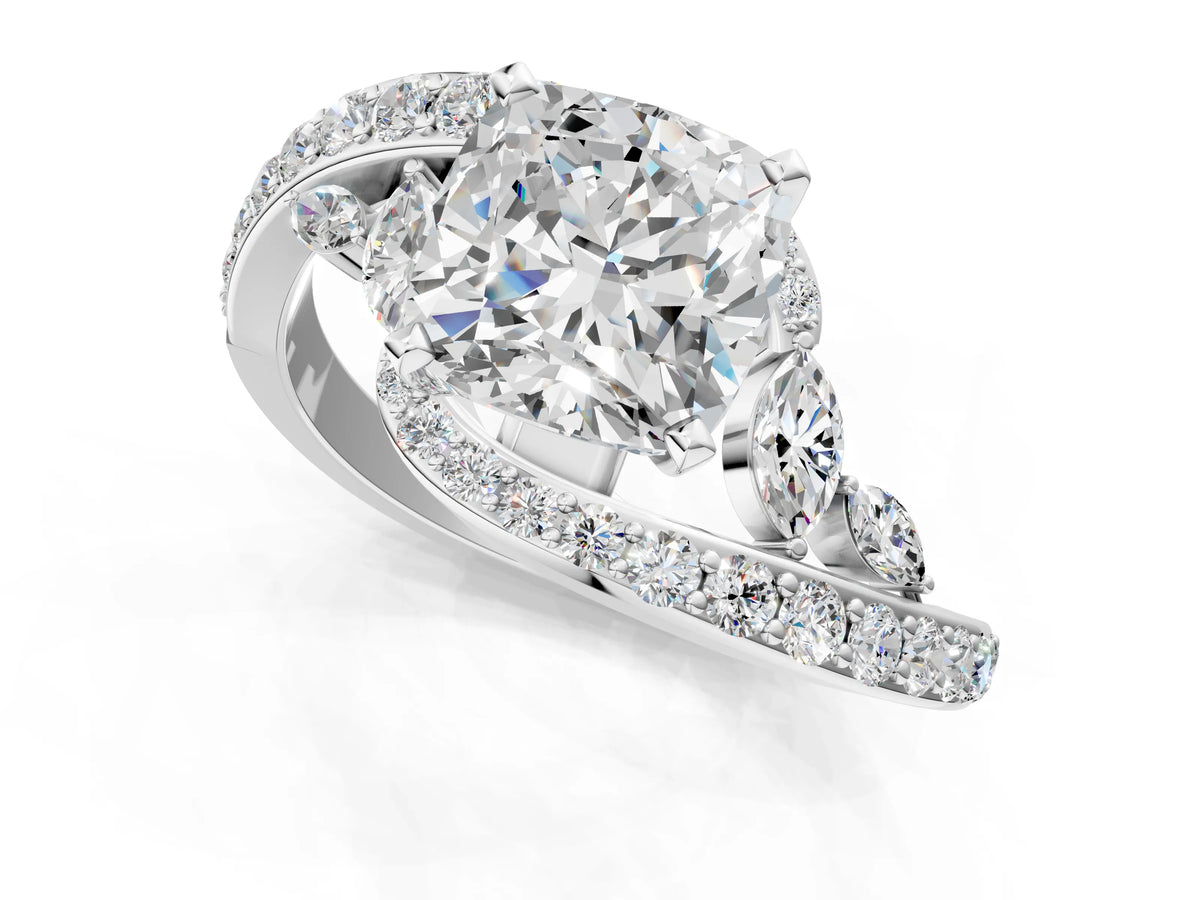 White gold Cushion Cut Solitaire with Pavé Twist Band and Four-Prong Setting_1