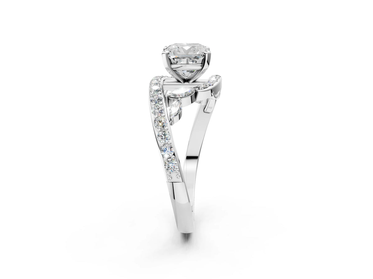 White gold Cushion Cut Solitaire with Pavé Twist Band and Four-Prong Setting_2