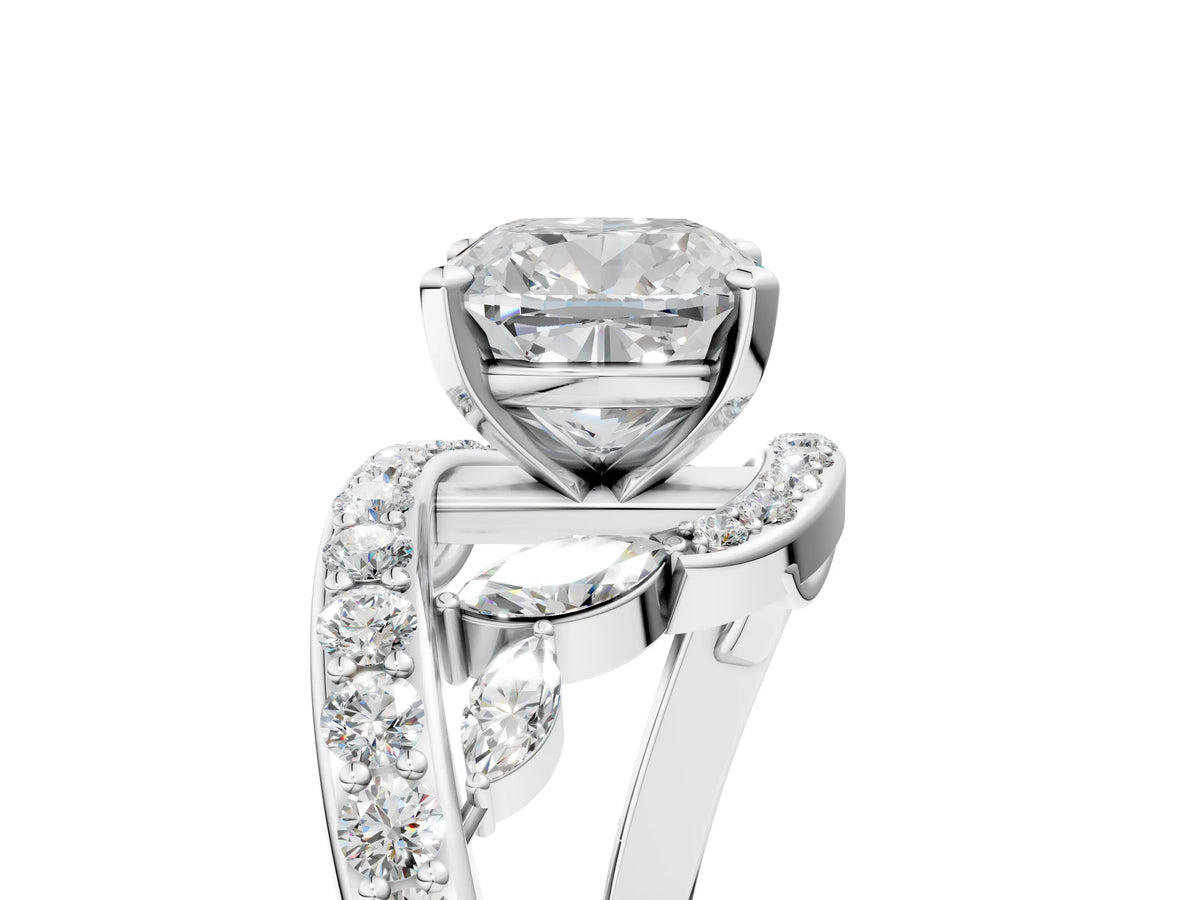 White gold Cushion Cut Solitaire with Pavé Twist Band and Four-Prong Setting_5