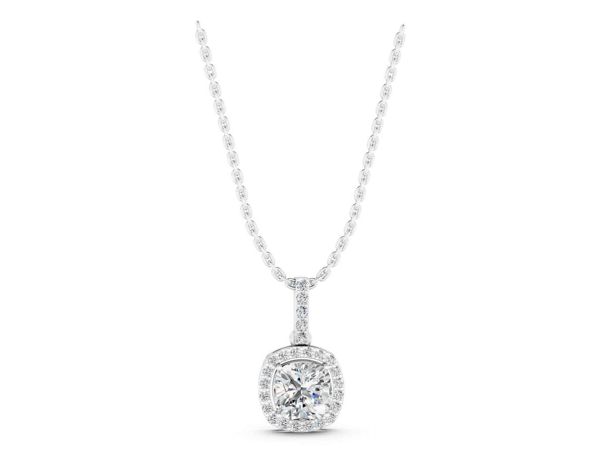 White gold Cushion Halo Diamond Pendant with Prong Setting_1
