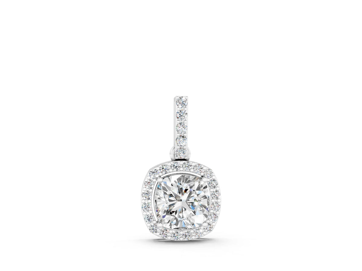 White gold Cushion Halo Diamond Pendant with Prong Setting