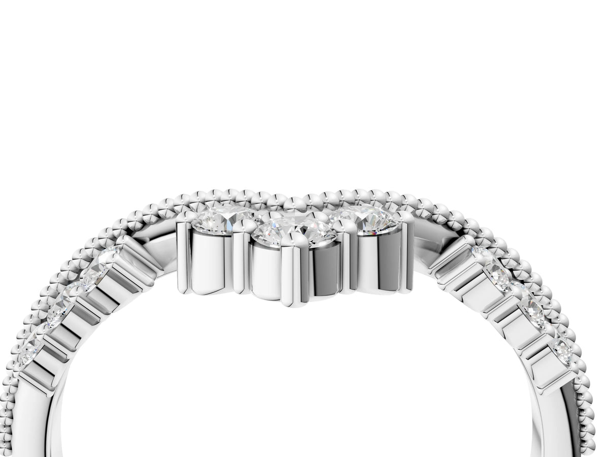 White gold Diamond Chevron Milgrain Band with Round Cut Stones and Prong Setting_4