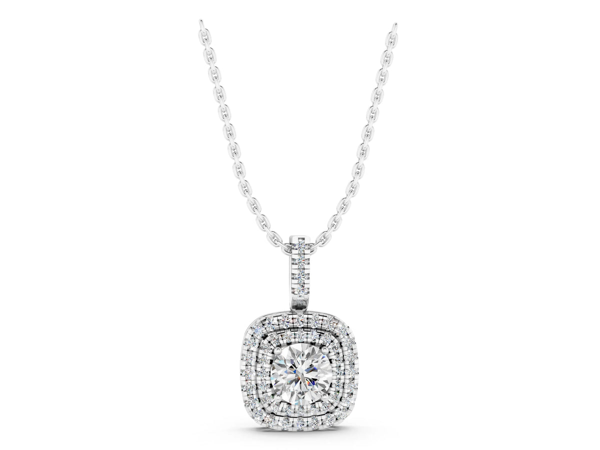 White gold Double Halo Round Diamond Pendant with Pavé Setting and Prong Setting_1