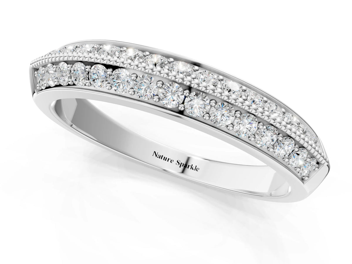 White gold Double Row Pavé Round Diamond White Gold Band with Shared Prong Setting_1