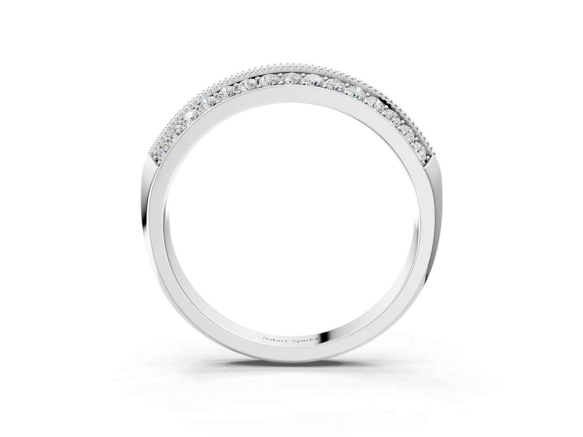 White gold Double Row Pavé Round Diamond White Gold Band with Shared Prong Setting_3