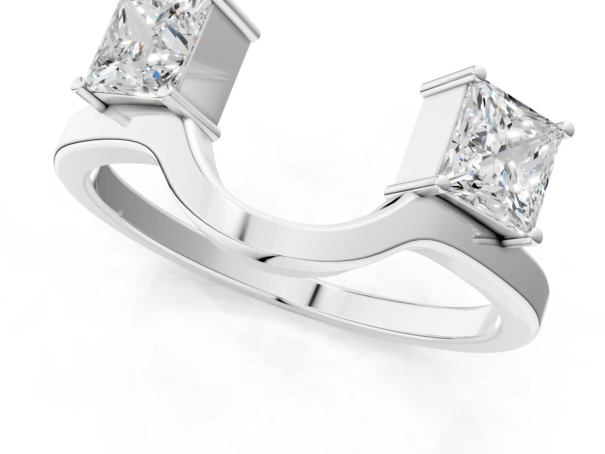 White gold Dual Round Diamond Open Band Ring with Prong Setting_1