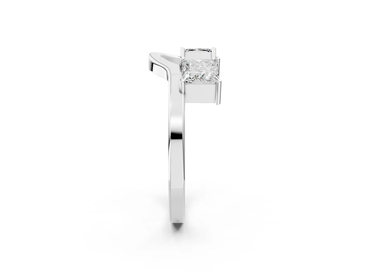 White gold Dual Round Diamond Open Band Ring with Prong Setting_2