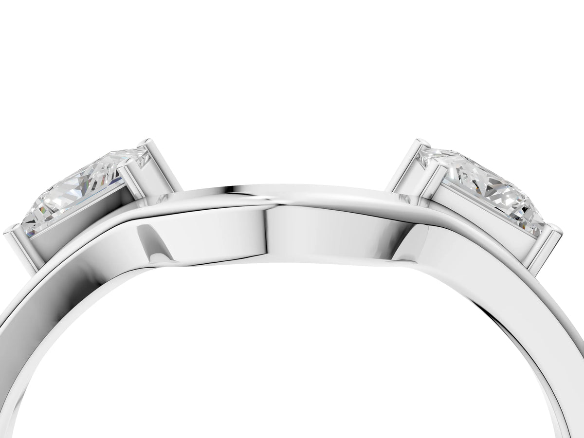 White gold Dual Round Diamond Open Band Ring with Prong Setting_4