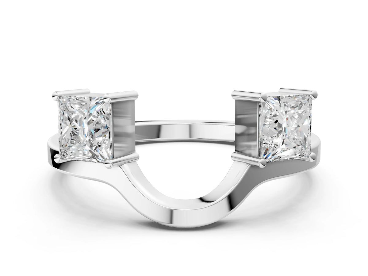 White gold Dual Round Diamond Open Band Ring with Prong Setting