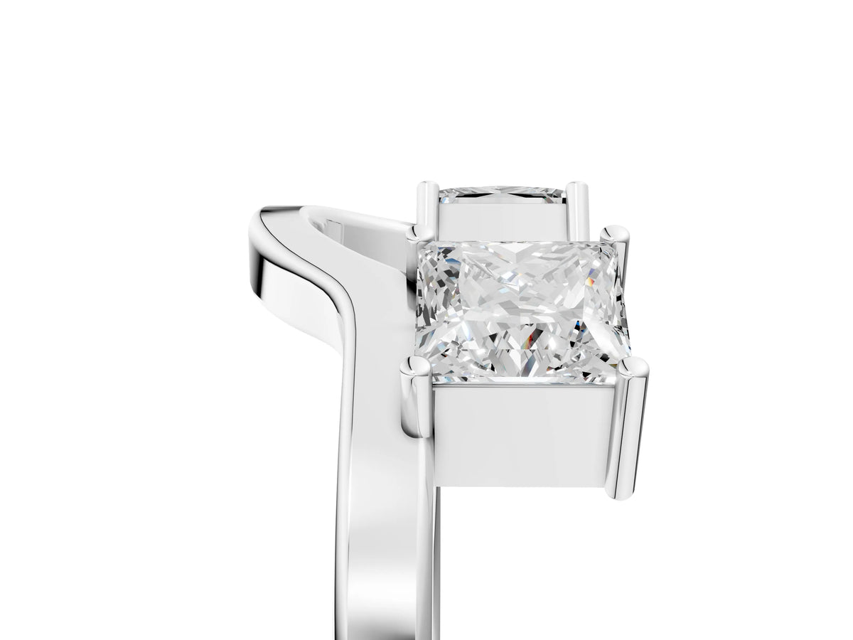 White gold Dual Round Diamond Open Band Ring with Prong Setting_5
