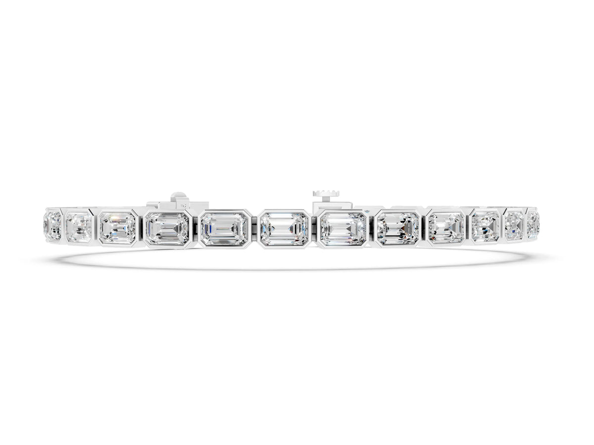 White gold East-West Emerald Cut Diamond Tennis Bracelet with Bezel Setting