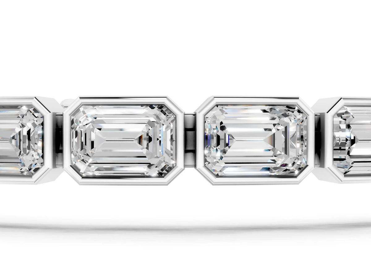 White gold East-West Emerald Cut Diamond Tennis Bracelet with Bezel Setting_1