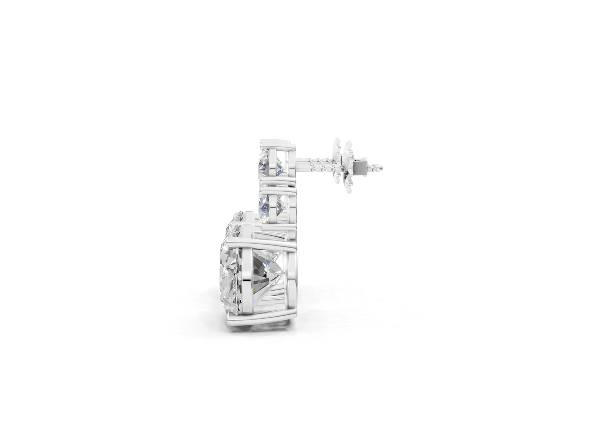 White gold East-West Oval Diamond Cluster Stud Earrings with Round Diamond Accents_1