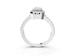 White gold Emerald Cut Cut Diamond Halo Engagement Ring with Milgrain Detail and Pavé Band_3