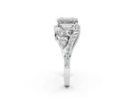 White gold Emerald Cut Diamond Halo Ring with Marquise and Pavé Band in Prong Setting_2