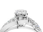 White gold Emerald Cut Diamond Halo Ring with Marquise and Pavé Band in Prong Setting_4