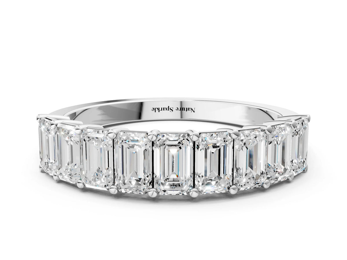 White gold Emerald Cut Diamond Prong-Set Eternity Band
