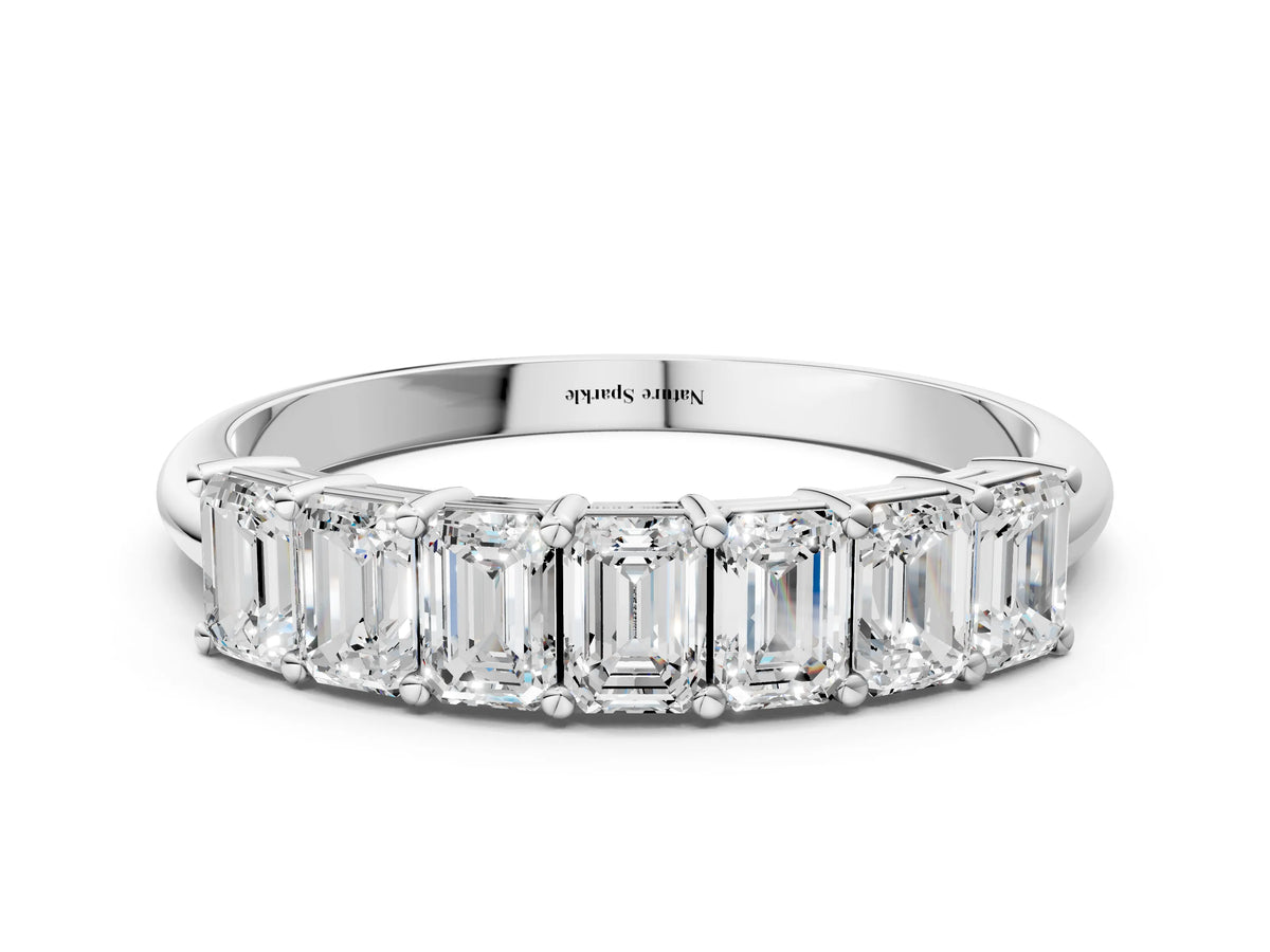 White gold Emerald Cut Diamond Prong-Set Half Eternity Band