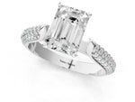 White gold Emerald Cut Diamond Solitaire Engagement Ring with Multi-Row Round Pavé Band and Prong Setting_1