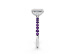 White gold Emerald Cut Diamond Solitaire Ring with Round Amethyst Pavé Band and Prong Setting_2
