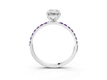 White gold Emerald Cut Diamond Solitaire Ring with Round Amethyst Pavé Band and Prong Setting_3