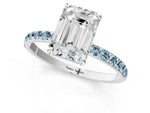 White gold Emerald Cut Diamond Solitaire Ring with Round Aquamarine Pavé Band and Prong Setting_1