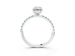 White gold Emerald Cut Diamond Solitaire Ring with Round Aquamarine Pavé Band and Prong Setting_3