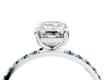 White gold Emerald Cut Diamond Solitaire Ring with Round Aquamarine Pavé Band and Prong Setting_4