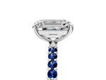 White gold Emerald Cut Diamond Solitaire Ring with Round Blue Sapphire Pavé Band and Prong Setting_5