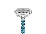 White gold Emerald Cut Diamond Solitaire Ring with Round Blue Topaz Pavé Band and Prong Setting_5