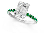 White gold Emerald Cut Diamond Solitaire Ring with Round Emerald Pavé Band and Prong Setting_1