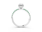 White gold Emerald Cut Diamond Solitaire Ring with Round Emerald Pavé Band and Prong Setting_3