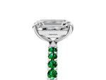 White gold Emerald Cut Diamond Solitaire Ring with Round Emerald Pavé Band and Prong Setting_5