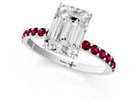 White gold Emerald Cut Diamond Solitaire Ring with Round Garnet Pavé Band and Prong Setting_1