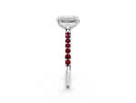 White gold Emerald Cut Diamond Solitaire Ring with Round Garnet Pavé Band and Prong Setting_2
