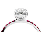 White gold Emerald Cut Diamond Solitaire Ring with Round Garnet Pavé Band and Prong Setting_4
