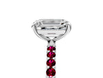 White gold Emerald Cut Diamond Solitaire Ring with Round Garnet Pavé Band and Prong Setting_5