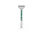 White gold Emerald Cut Diamond Solitaire Ring with Round Green Sapphire Pavé Band and Prong Setting_2