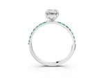 White gold Emerald Cut Diamond Solitaire Ring with Round Green Sapphire Pavé Band and Prong Setting_3