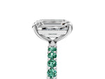 White gold Emerald Cut Diamond Solitaire Ring with Round Green Sapphire Pavé Band and Prong Setting_5